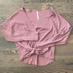 Pink Knotted Waffle V-Neck Top From The Group Babaton